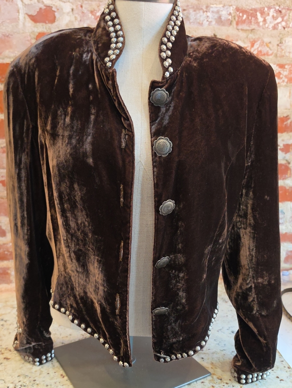 Double D Ranch Chocolate Brown Velvet Bomber Jacket with Concho Buttons